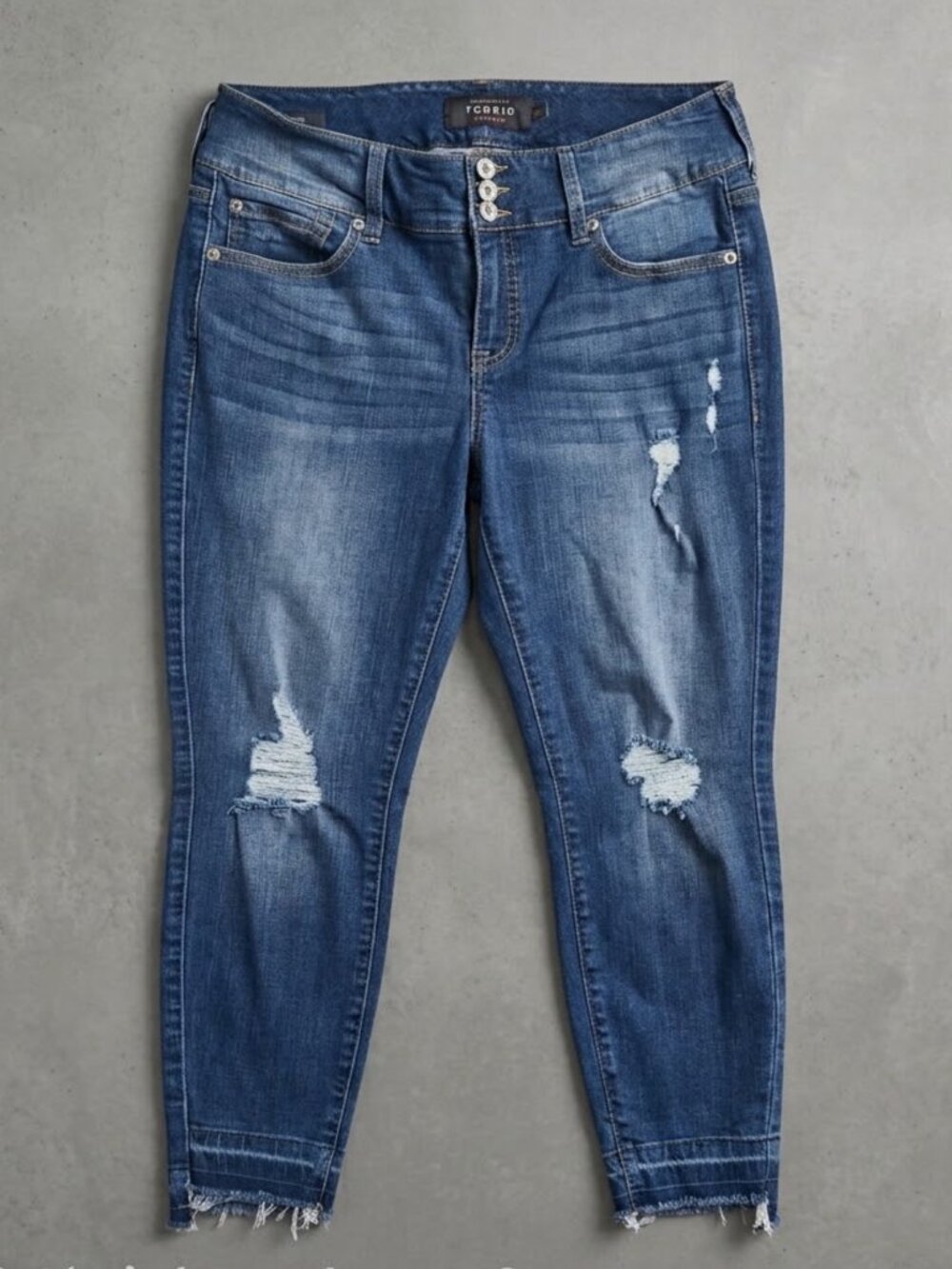 Torrid High Rise 3 Button Distressed Jegging Crop Jeans Size 12 Short